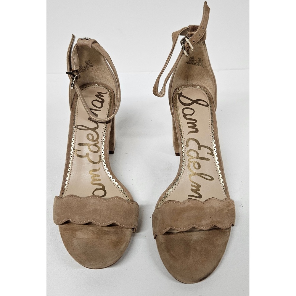 Sam Edelman Odila Tan Suede Scalloped Block Heel Sandal Womens 6.5M Dress Shoe